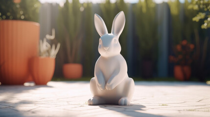 Minimalist Easter bunny in pastel garden with vast negative space, ultra-HD for luxury branding, nursery decor, and spring social media