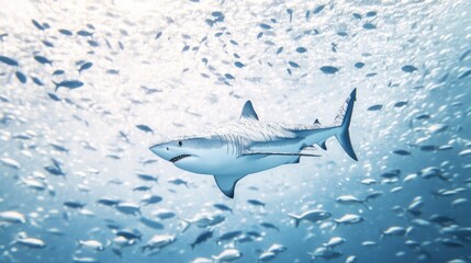 Obraz premium Shark and small fishes in ocean