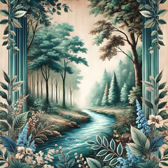 A tropical beach landscape with palm trees, lush greenery, and clear blue water under the sun and sky, perfect for a relaxing summer getaway