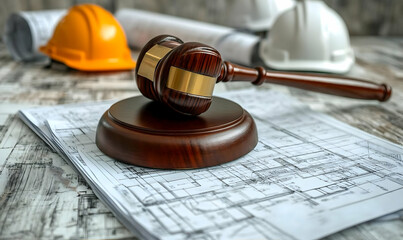 Wooden Gavel On Construction Plans