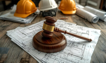 Wooden Gavel On Construction Plans