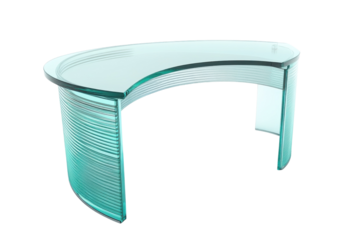 Elegant curved glass desk showcasing modern design with unique texture and contemporary style isolated on transparent background