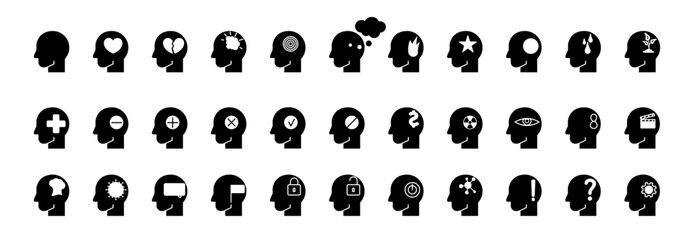 Mental Health and Wellbeing. Icons of thinking and psychological state. 
