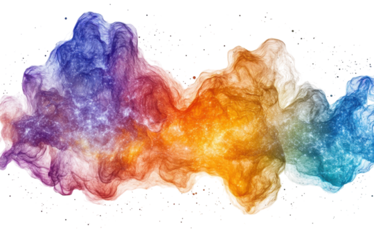 A colorful cosmic explosion of nebulae swirls against a starry background at the edge of space isolated on transparent background
