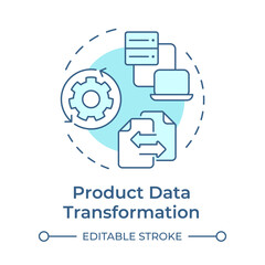 Product data transformation soft blue concept icon. Goods information processing. Feature of PIM. Round shape line illustration. Abstract idea. Graphic design. Easy to use in presentation