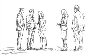 continuous line drawing of business people talking