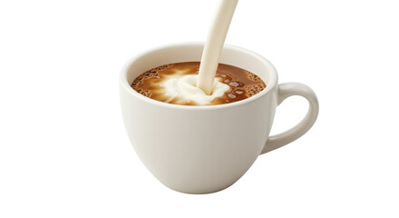 Isolated Cup of Coffee with Cream Pouring In