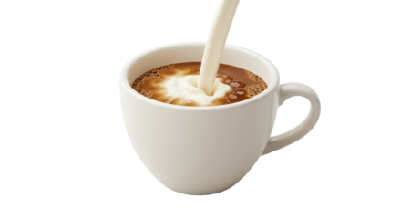 Isolated Cup of Coffee with Cream Pouring In
