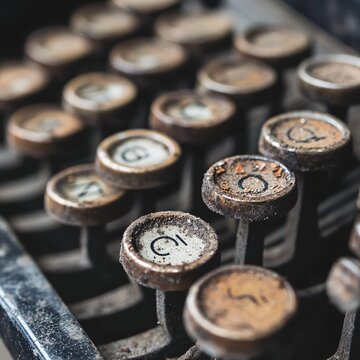 Close Up View of a Vintage Typewriter Keys Detail Focusing on Aged Texture and Historical Design