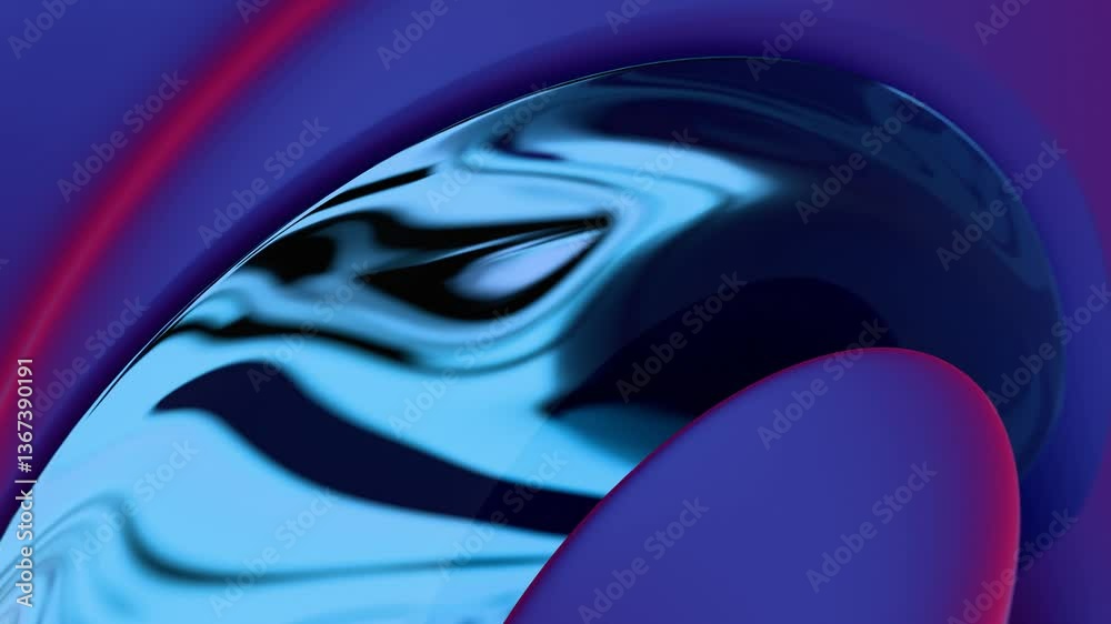 Poster A swirling metallic arc in blue and orange gradients, creating fluid reflections and a modern wave pattern that merges illusions and synergy in a futuristic abstract design.
