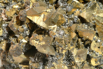 Mineral Chalcopyrite, Chalcopyrite crystals covered in small tetrahedrite and galena crystals on a...