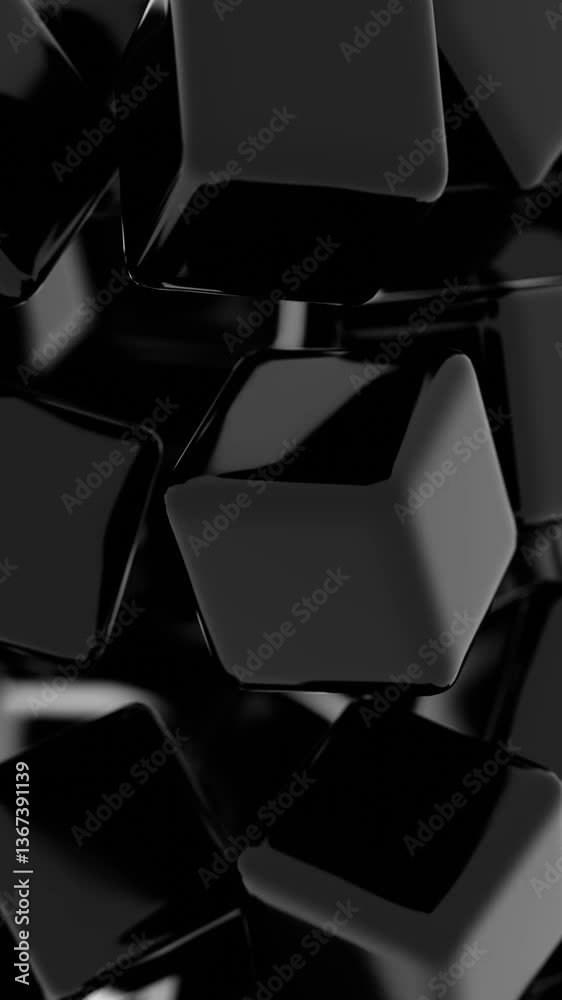 Poster Glossy black cubes with rounded edges floating in a minimal composition, creating a modern, sleek, and futuristic design with smooth reflections.