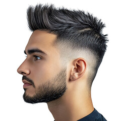 Obraz premium A Man with a Modern Faux Hawk and Clean Short Haircut Isolated on Transparent Background