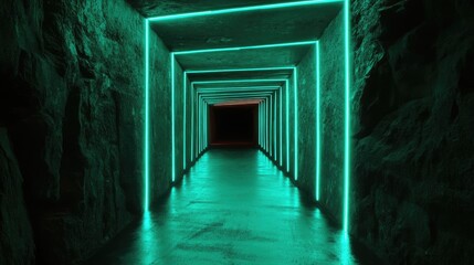 Fototapeta premium Neon Tunnel: Stone Walls for Glowing Lights.