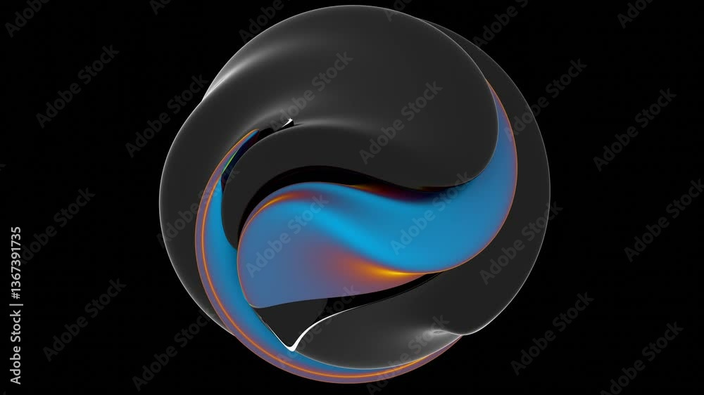 Poster fluid black and vibrant gradient surfaces merging in a sleek abstract design, featuring bold color t