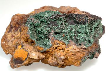 Mineral Chalcosiderite, Dark olive crystals on iron gossan, Wheal Phoenix, Linkinhorne, Cornwall, England