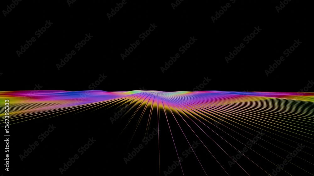 Leinwandbilder vibrant rainbow lines radiate across a dark background, forming a fluid wave-like surface with brigh