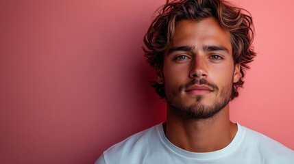 Fototapeta premium plain black t shirt mockup male model front view colorful background banner