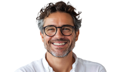 father wearing glasses smiling