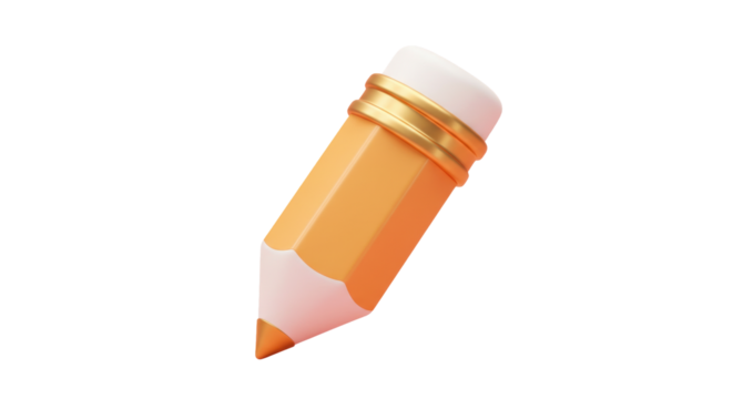 Isolated Cartoon Yellow Pencil with Gold Trim and Eraser