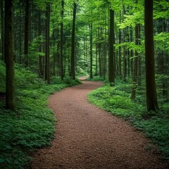 Fototapeta premium Lush Green Forest Pathway in a Serene and Tranquil Environment