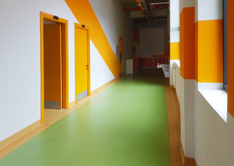 Indoor the school building, corridor hallway with sunlight
