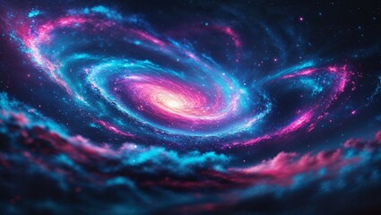 A mesmerizing black hole dominates the center of a vibrant galaxy, its gravitational force bending light around it in a stunning display of cosmic power. In the swirling vortex, stars and cosmic dust 