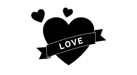 Isolated Black Heart with 'LOVE' Banner Graphic
