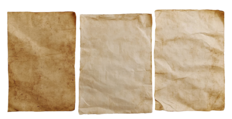 three old paper textures on white background