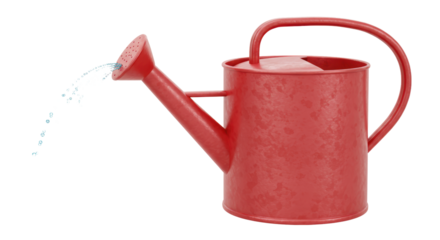 Isolated Red Watering Can with Water Stream