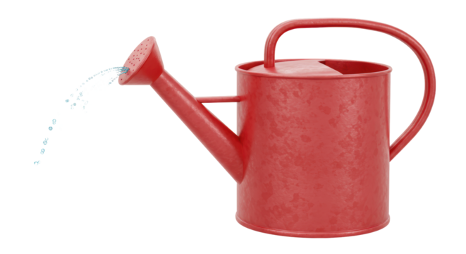 Isolated Red Watering Can with Water Stream