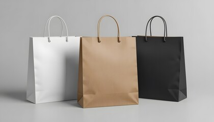 Paper Shopping Bag Mockup with Rope Handle - Three Colors