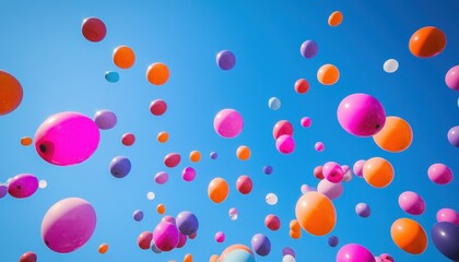Colorful Balloons Ascending in a Vivid Blue Sky
