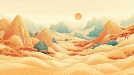 A Serene Chinese Mountain Landscape Painting