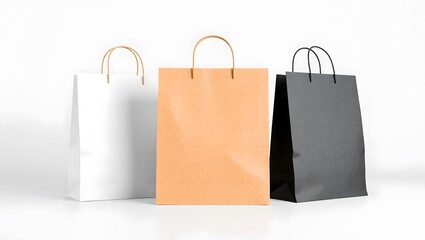 Paper Shopping Bag Mockup with Rope Handle - Three Colors