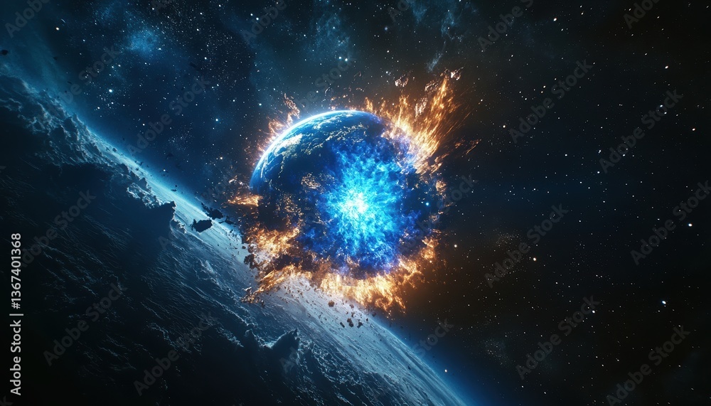 Poster Fiery Planet Explosion in Space