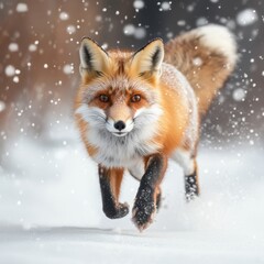 Obraz premium Red Fox Running Through Snowy Landscape