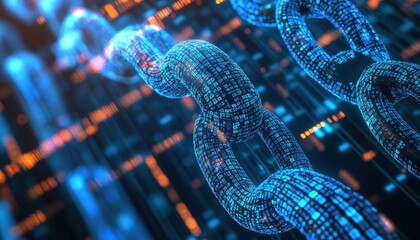 Glowing Blue Digital Chain Links Abstract Technology Background