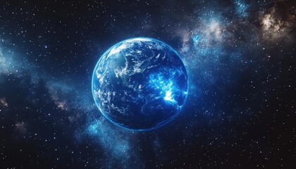 Obraz premium Glowing Blue Earth in Dark Space