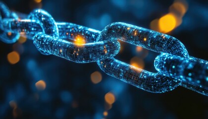 Glowing Blue Digital Chain Link Network Connection Abstract Background