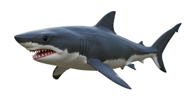Isolated Realistic Great White Shark with Open Mouth