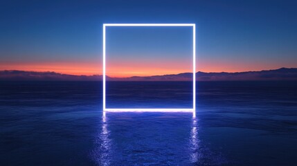 Neon Rectangle Gateway to a Frozen Landscape