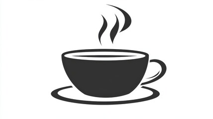 Black silhouette of a steaming cup of coffee or tea on a saucer, perfect for representing morning beverages, warmth, or relaxation in various creative projects.