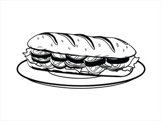 A fast food vector illustration depicts a cartoon hamburger and hot dog with mustard and ketchup, isolated on a white background