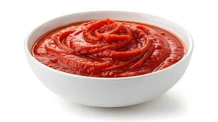 Tomato sauce in a white bowl on white background