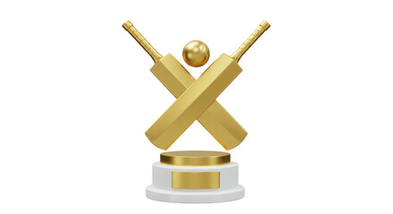 Isolated Golden Cricket Bats and Ball Trophy