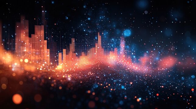 A scatter plot chart created with sparkling stars on a dark galactic background