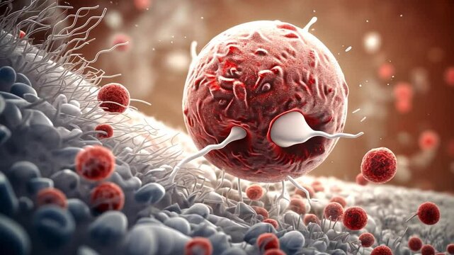 Witness the critical moment of fertilization where a sperm cell successfully penetrates an egg, marking the beginning of human development at a cellular level