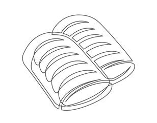 Buns continuous one line icon isolated on white background. Bakery symbol art drawing. Buns design outline. Editable stroke. Vector illustration