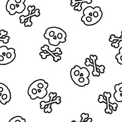 Skull and crossed bones seamless pattern on white background. Perfect for Halloween.